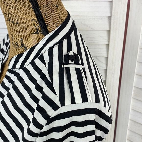 Notations Striped Button Front Blouse Black White Small - Picture 7 of 14